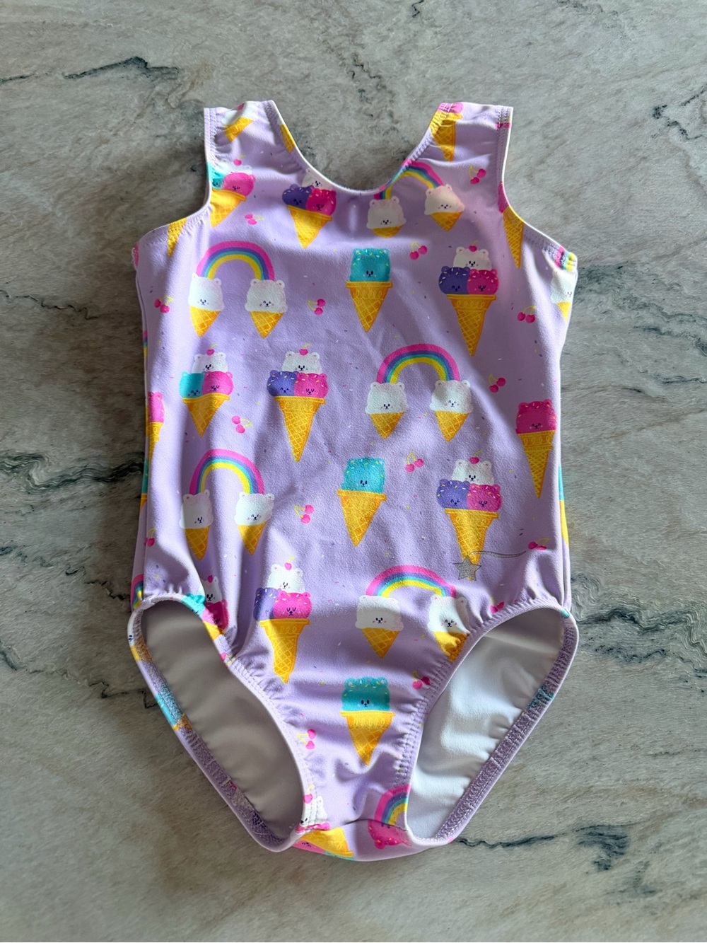 Kids Destira Purple Ice Cream Print Gymnastics Leotard- child xs